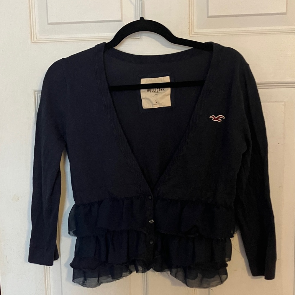 VINTAGE 2000s y2k Hollister Dark Blue Ruffle Cardigan
